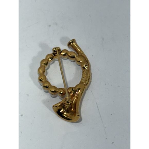 Napier French Horn‎ Faux Pearl Brooch Pin Gold Tone 3D Signed Musical Band - Picture 3 of 6